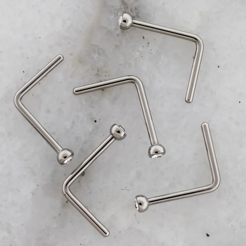  20G 5/16" Steel Nose L Bend With Clear Bezel Set Gem