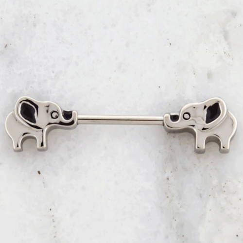 14G 9/16 STEEL CAST EXTERNALLY THREADED NIPPLE BARBELL WITH ELEPHANT ENDS