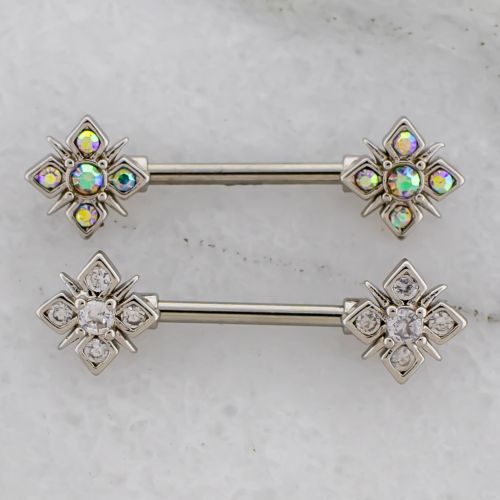 14G Nipple Bar w/ Round Gem Snowflake