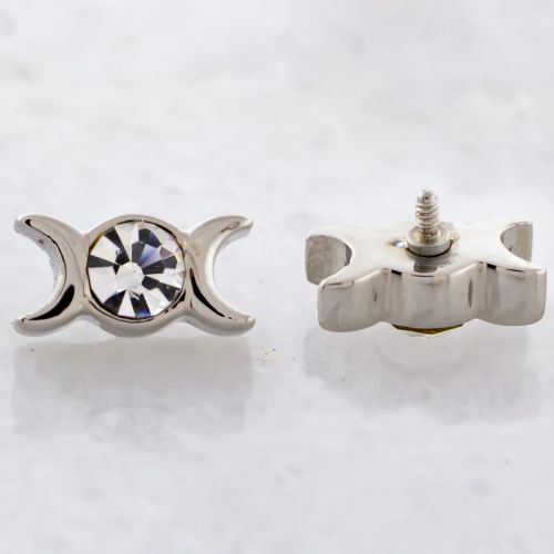 Steel Internally Threaded End - 2 Moon w/CZ 16G-18G