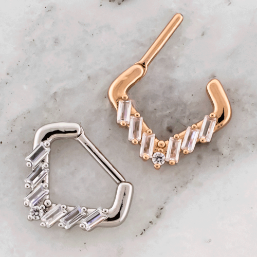 16G PVD Septum Clicker w/ V Shape and Baguette Gems