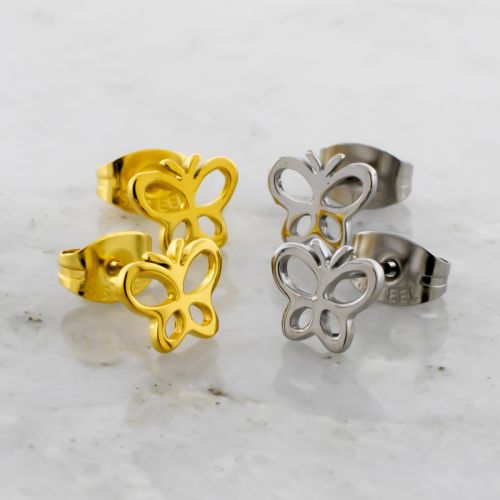 Steel Earring Studs w/ Butterfly