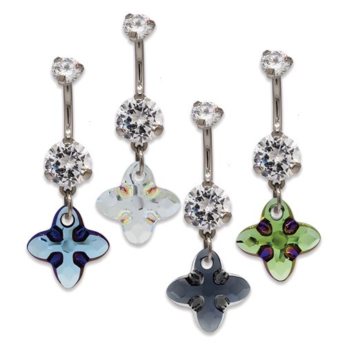 14G TITANIUM PREMIUM ZIRCONIA CROSS NAVEL RING