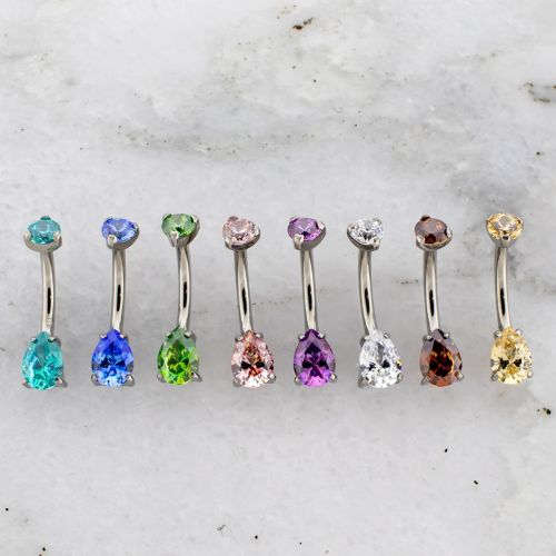 14G TITANIUM TEARDROP BELLY RING W/ PREMIUM ZIRCONIA