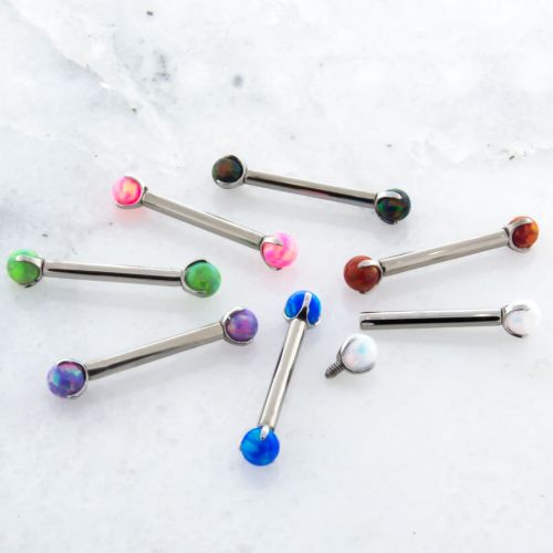 14G STEEL BARBELL W/ CLAW OPAL