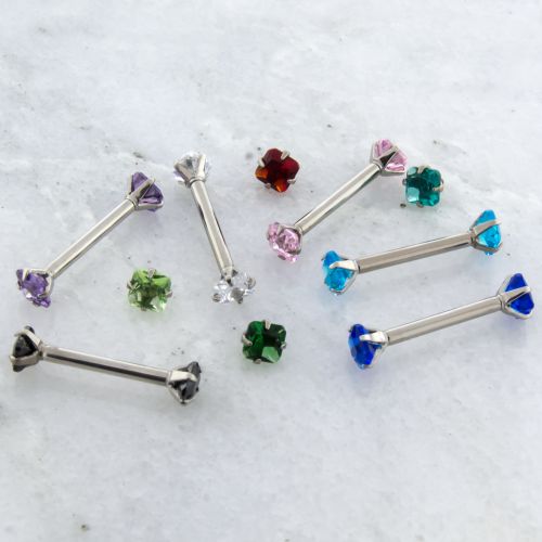 14G STEEL BARBELL W/ RADIANT GEM