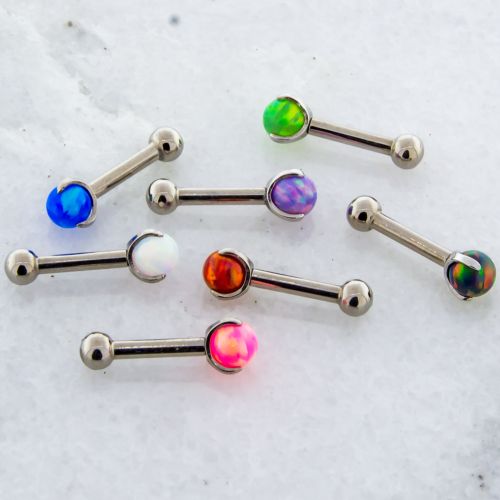 18G STEEL BARBELL W/ CLAW OPAL