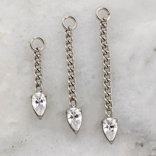 Titanium Curb Chain w/ Teardrop Cubic Zirconia Dangle (5.3mm)