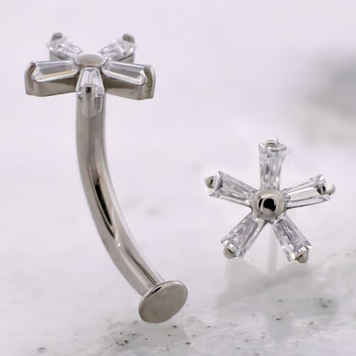 Titanium Threadless Floating Navel w/ Titanium Threadless 5 Baguette Flower End