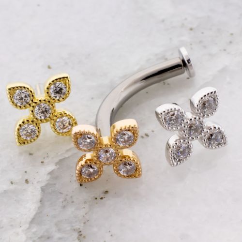 Titanium Floating Navel with 18KT Gold Premium Zirconia Flower Petal