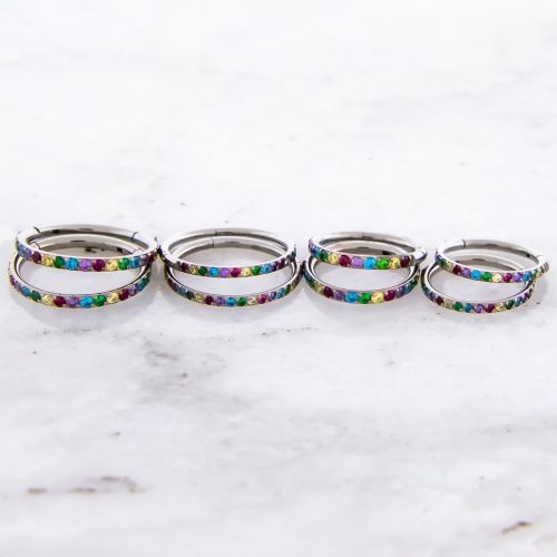 TITANIUM HINGED RING WITH RAINBOW GEMS