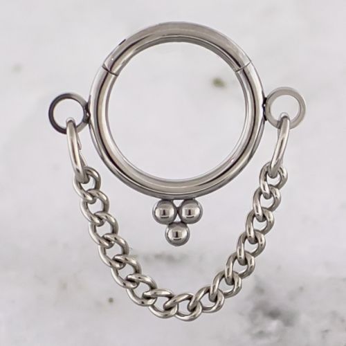 Titanium Hinged Ring w/ Chain and Beaded Accents