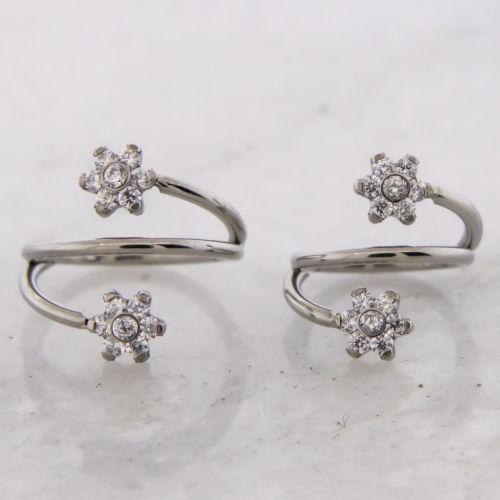 18G TITANIUM HINGED RING WITH GEM FLOWERS