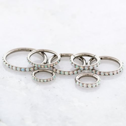 TITANIUM HINGED RING SET WITH LAB CREATED OPALS