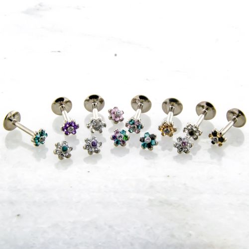 18G/16G TITANIUM LABRET WITH GEM FLOWER