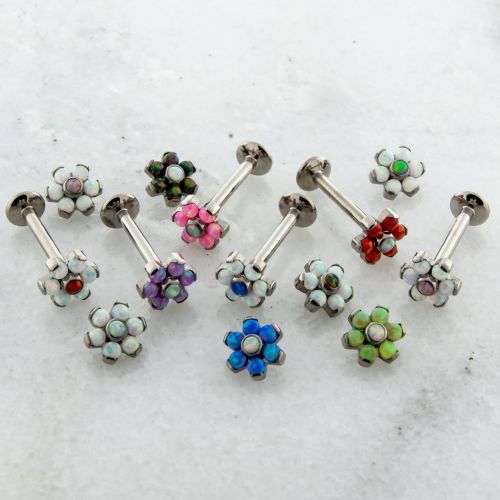 18G/16G TITANIUM LABRET W/ OPAL FLOWER