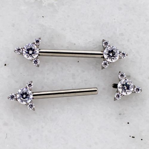 14G Titanium Internally Threaded CZ Trinity Nipple Barbell