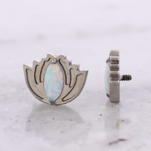 Titanium Internally Threaded End - White Opal Lotus End 18G-14G