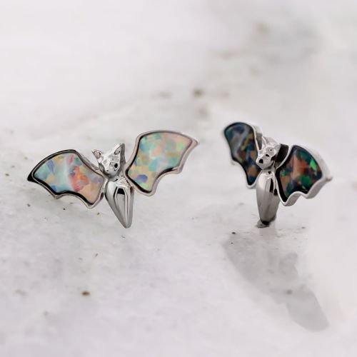 Titanium Internally Threaded End - Bat W/Opal Wings 18G-16G