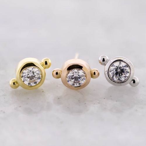 18KT Gold Threadless End - Beaded Bezel Set Premium Zirconia