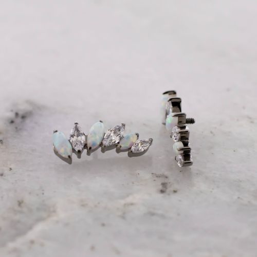 Titanium Internally Threaded End - CZ and Opal Marquise Crescent 16G-18G