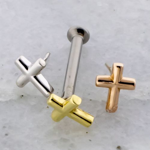 Threadless Titanium Helix Labret w/ 18kt Cross End