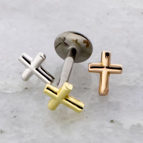 Threadless Titanium Labret w/ 18kt Cross End