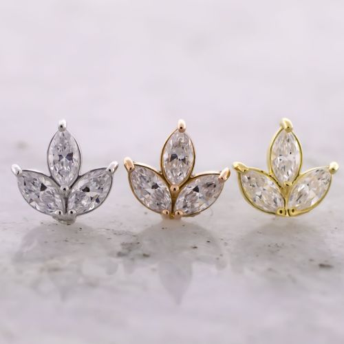 18KT GOLD THREADLESS LEAF SET WITH MARQUISE PREMIUM ZIRCONIA