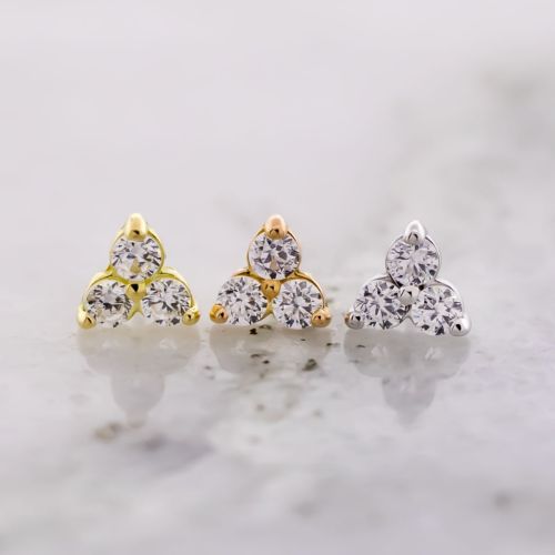 18KT Gold Threadless End - Trinity w/Premium Zirconia