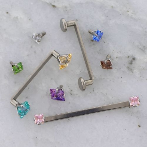 14G Titanium Flat Surface Barbell w/ Square Premium Zirconia Ends