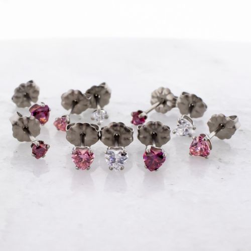 Titanium Stud Earring with Prong Set Heart Cut Premium Zirconia