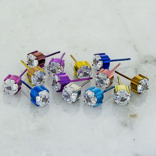 TITANIUM CLEAR OCTAGON GEM EARRING STUDS