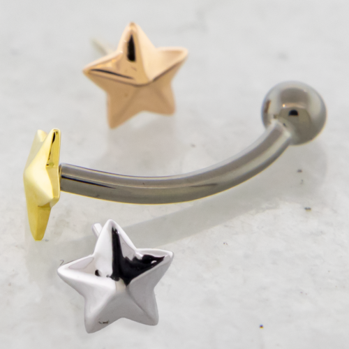 Threadless Titanium Curved Barbell With Fixed Ball & 18KT Gold Star End