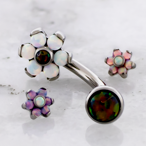 14G Internally Threaded Titanium Curved Barbell w/ Opal Flower End