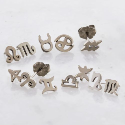 TITANIUM THREADLESS EARRING STUD WITH ZODIAC/ASTROLOGY SIGNS