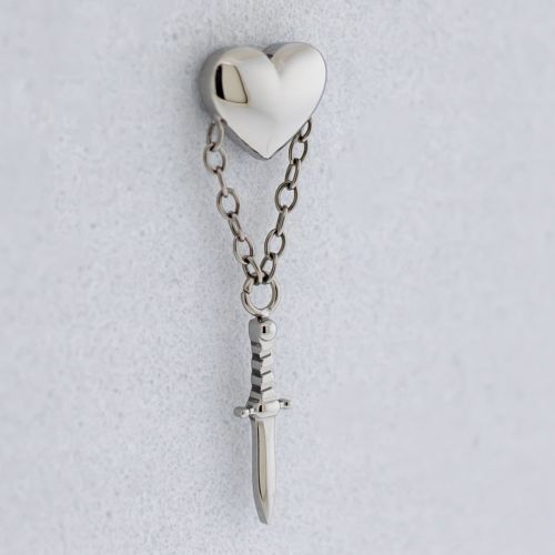 Titanium Threadless End - Heart W/ Sword Dangle