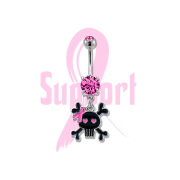 BREAST CANCER AWARENESS BELLY RING WITH SKULL