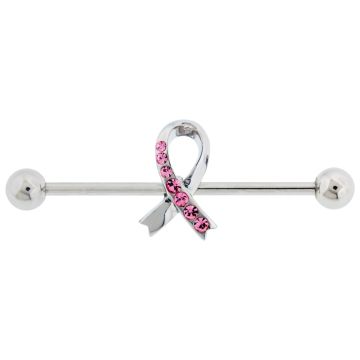 INDUSTRIAL BARBELL STEEL 14G WITH ADJUSTABLE STEEL RIBBON LINED WITH PINK GEMS