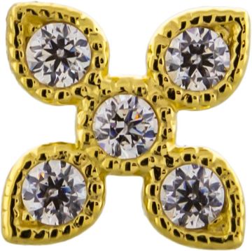 18KT GOLD THREADLESS 8mm 4 PETAL FLOWER ATTACHMENT SET W. PREMIUM ZIRCONIA -WHITE