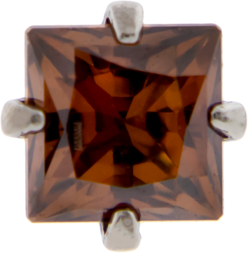 Titanium Threadless Prong Set Square Premium Zirconia-3MM-CARAMEL