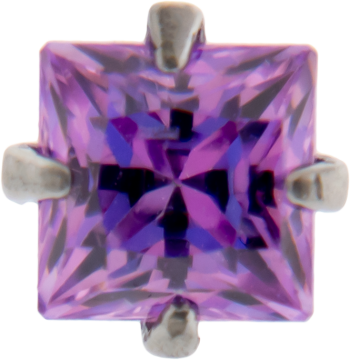 Titanium Internal Prong Set Square Premium Zirconia-1.2MM (16G)-4MM-FANCY PURPLE