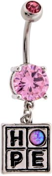 BREAST CANCER AWARENESS PINK OPAL HOPE NAVEL RING-1.6MM (14G)-10MM (3/8