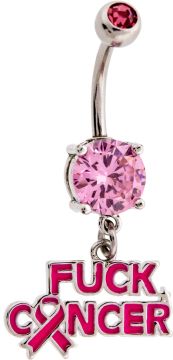 BREAST CANCER AWARENESS FUCK CANCER NAVEL RING-1.6MM (14G)-10MM (3/8