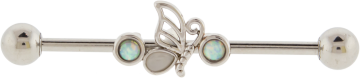 INDUSTRIAL BARBELL WITH WHITE OPAL AND BUTTERFLY-HIGH POLISH