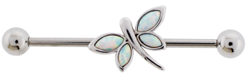 14G Industrial Barbell w/ Opal Winged Dragonfly-1.6MM (14G)-WHITE OPAL