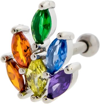 16G MARQUISE GEM CLUSTER TRAGUS EAR BARBELL-RAINBOW