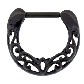 BLACK STEEL CAST 16G 5/16 SEPTUM CLICKER WITH FILIGRE