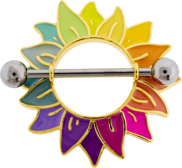 14G Nipple Shield w/ Rainbow Sunflower-1.6MM (14G)-RAINBOW