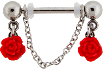 NIPPLE BARBELL WITH CHAINED ROSES-1.6MM (14G)-14MM (9/16