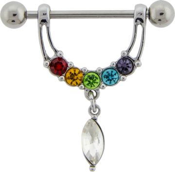 14G NIPPLE STIRRUP WITH GEM LOOP-RAINBOW